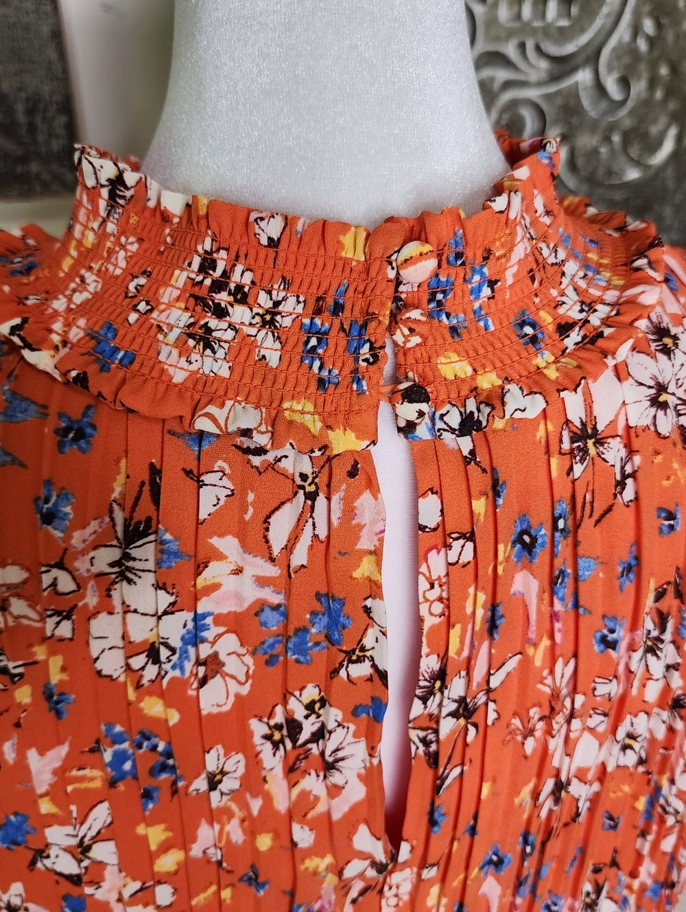 Nanette Lapore Orange Floral Pleated Sleeveless Drop Waist Midi Dress Sz12 Party - Picture 11 of 14